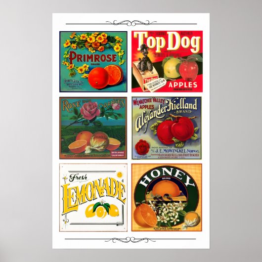 Oude fruitreclame-etiketten poster (Voorkant)
