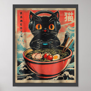 Oude gamer kat grappige Ramen retro Japanse kat G Poster