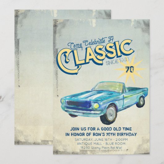 Oude garageposter feestelijke uitnodiging (Voorkant / Achterkant)