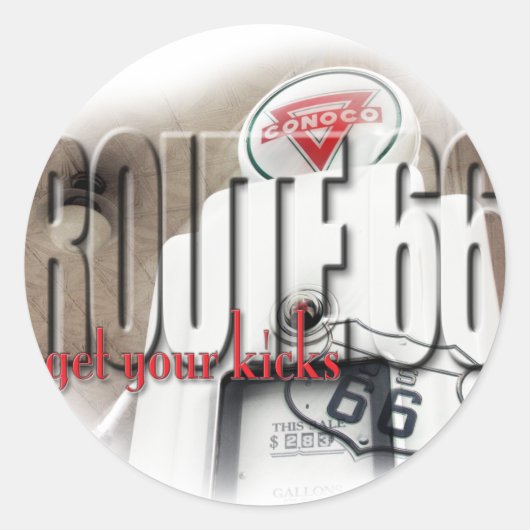 Oude gaspomp - route 66 ronde sticker (Voorkant)
