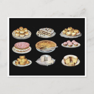 Oude gebakken lekkernijen cakes taarten biscuits briefkaart