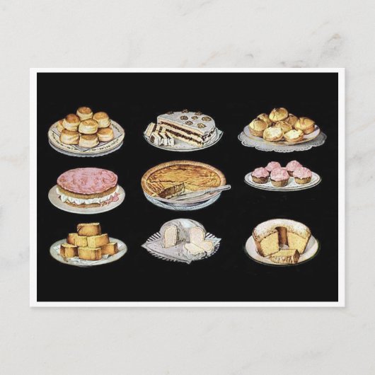 Oude gebakken lekkernijen cakes taarten biscuits briefkaart (Voorkant)