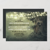 Oude gebeeldhouwde boom twinkle lichten rustieke b kaart (Voorkant / Achterkant)