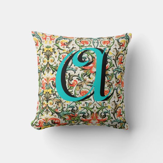 Oude gebloemde monogram kussen (Voorkant)