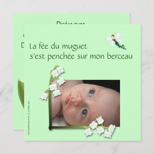 Oude geboorte van een muguet en een groene felt aankondiging (Voorkant / Achterkant)