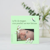 Oude geboorte van een muguet en een groene felt aankondiging (Staand voorkant)