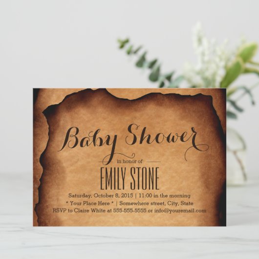 , oude, gebrande babyschoeisel voor papieren baby' kaart (Staand voorkant)