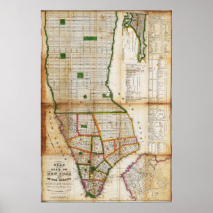 Oude gedetailleerde New York kaartposter 1832 Poster