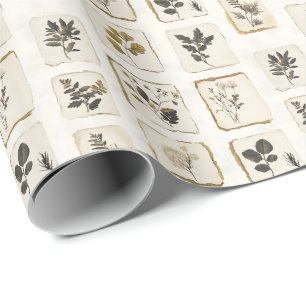 Oude gedroogde geperste wilde bloemen kruidengenee cadeaupapier