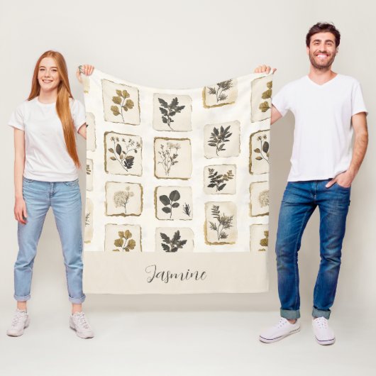 Oude gedroogde geperste wilde bloemen Naam Initiaa Fleece Deken (In situ)
