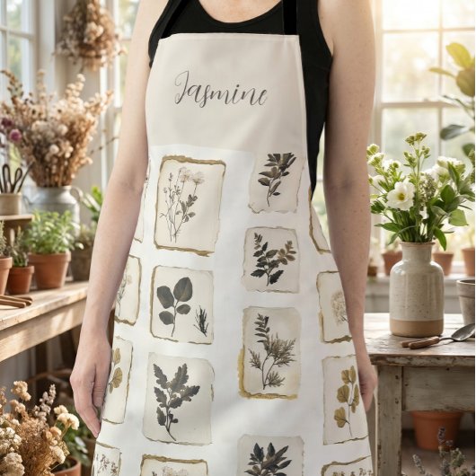 Oude gedroogde geperste wilde bloemen Naam Initiaa Schort