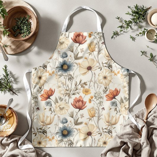 Oude gedroogde wilde bloem in terracotta en marine schort