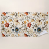 Oude Gedroogde Wilde Bloem Terracotta Marineblauw Strandlaken (Voorkant)