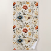 Oude Gedroogde Wilde Bloem Terracotta Marineblauw Strandlaken (Voorkant)