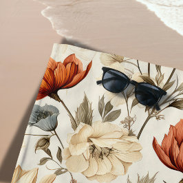 Oude Gedroogde Wilde Bloem Terracotta Marineblauw Strandlaken