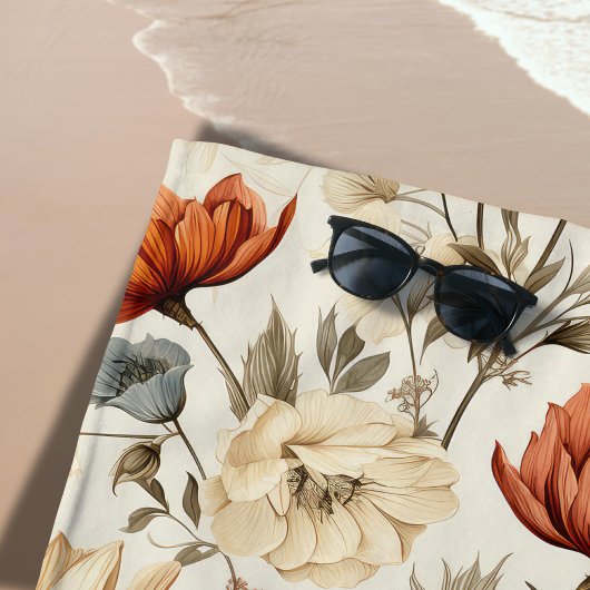 Oude Gedroogde Wilde Bloem Terracotta Marineblauw Strandlaken