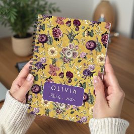 Oude Geel Bloem Motief met Initiaal Notitieboek