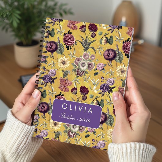 Oude Geel Bloem Motief met Initiaal Notitieboek