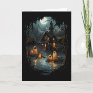 Oude Geest En Skelet Griezelig Skelet Halloween Kaart