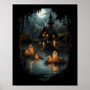 Oude Geest En Skelet Griezelig Skelet Halloween Poster