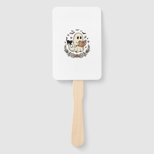 Oude Geest Kat Halloween Bloem Vector Design_1 Handwaaier (Voorkant)