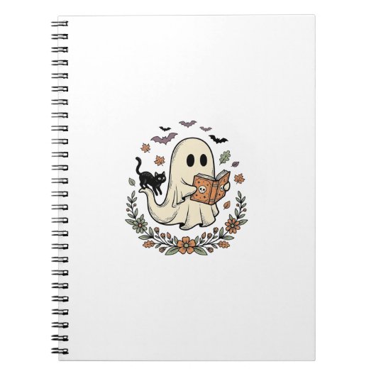 Oude Geest Kat Halloween Bloem Vector Design_1 Notitieboek (Voorkant)