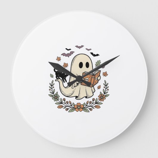Oude Geest Kat Halloween Bloem Vector Ontwerp_1 Grote Klok (Voorkant)