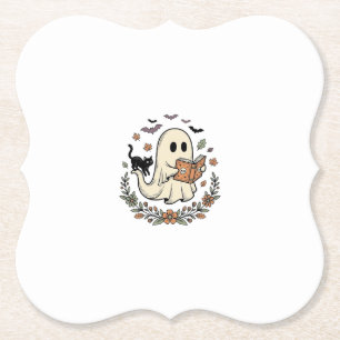 Oude Geest Kat Halloween Bloem Vector Ontwerp_1 Kartonnen Onderzetters