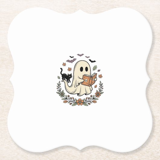 Oude Geest Kat Halloween Bloem Vector Ontwerp_1 Kartonnen Onderzetters (Voorkant)