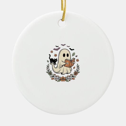 Oude Geest Kat Halloween Bloem Vector Ontwerp_1 Keramisch Ornament (Voorkant)