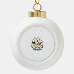 Oude Geest Kat Halloween Bloem Vector Ontwerp_1 Keramische Bal Ornament
