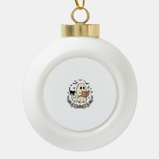 Oude Geest Kat Halloween Bloem Vector Ontwerp_1 Keramische Bal Ornament (Voorkant)