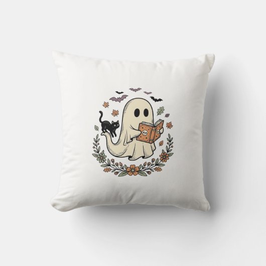 Oude Geest Kat Halloween Bloem Vector Ontwerp_1 Kussen (Voorkant)