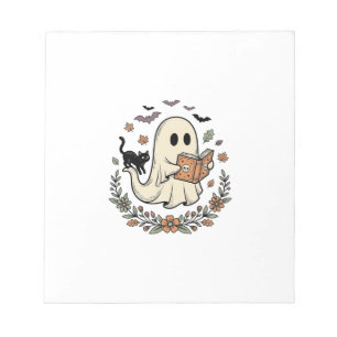 Oude Geest Kat Halloween Bloem Vector Ontwerp_1 Notitieblok