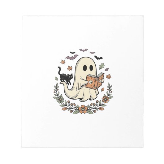 Oude Geest Kat Halloween Bloem Vector Ontwerp_1 Notitieblok (Voorkant)