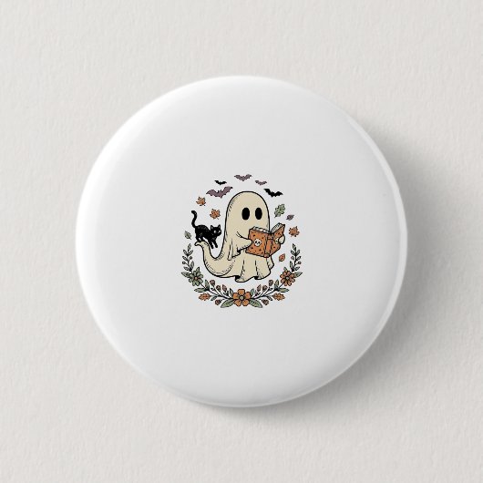 Oude Geest Kat Halloween Bloem Vector Ontwerp_1 Ronde Button 5,7 Cm (Voorkant)