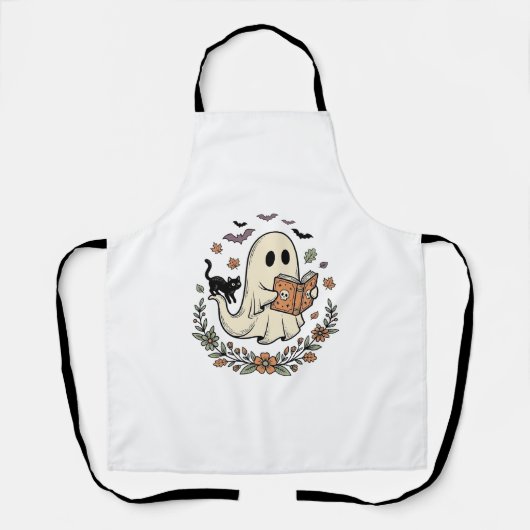 Oude Geest Kat Halloween Bloem Vector Ontwerp_1 Schort (Voorkant)