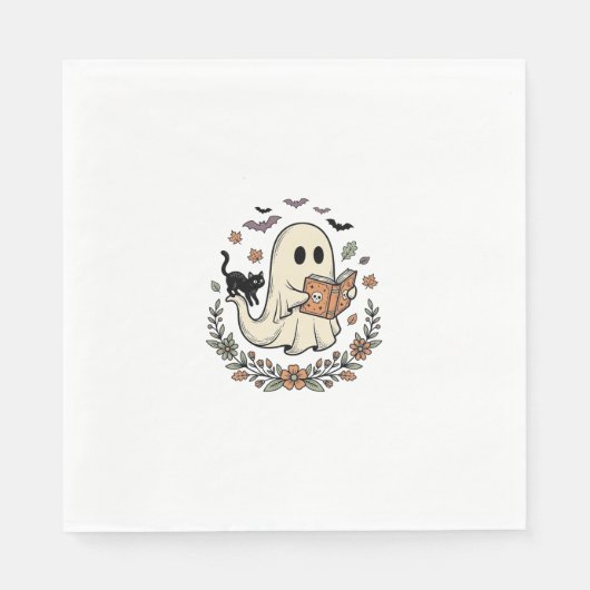 Oude Geest Kat Halloween Bloem Vector Ontwerp_1 Servet (Voorkant)