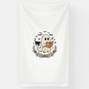Oude Geest Kat Halloween Bloem Vector Ontwerp_1 Spandoek