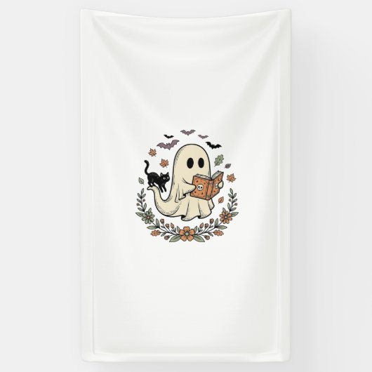Oude Geest Kat Halloween Bloem Vector Ontwerp_1 Spandoek (Verticaal)