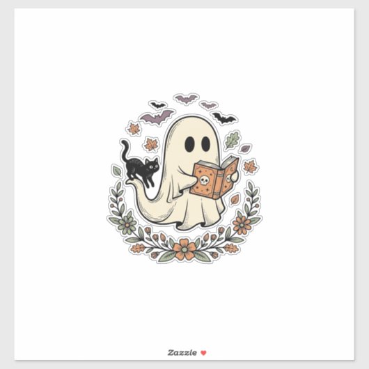 Oude Geest Kat Halloween Bloem Vector Ontwerp_1 Sticker (Vel)