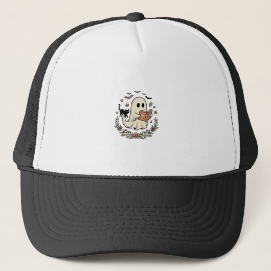 Oude Geest Kat Halloween Bloem Vector Ontwerp_1 Trucker Pet (Voorkant)
