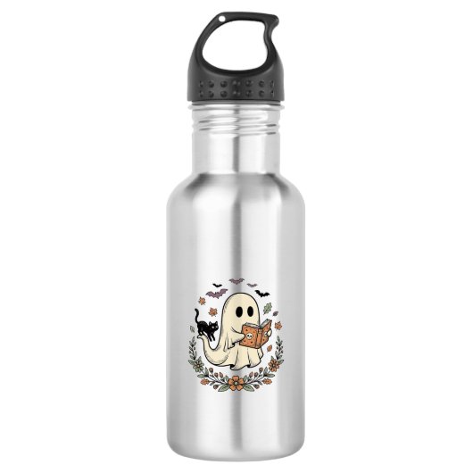 Oude Geest Kat Halloween Bloem Vector Ontwerp_1 Waterfles (Voorkant)