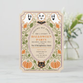 Oude Geest Kat Pompoen Halloween Feest Kaart (Staand voorkant)