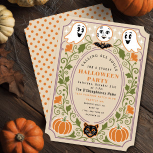 Oude Geest Kat Pompoen Halloween Feest Kaart