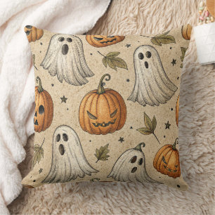 Oude geesten en pompoenen Halloween-patroon Kussen
