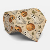 Oude geesten en pompoenen Halloween-patroon Stropdas (Opgerold)
