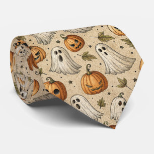Oude geesten en pompoenen Halloween-patroon Stropdas