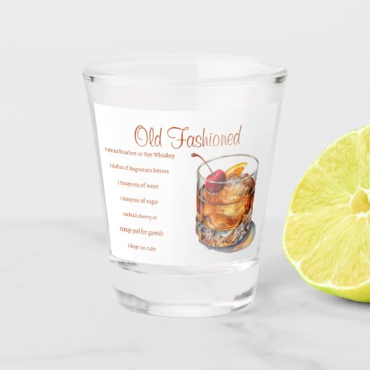 Oude gefaseerde Drink Recipe Shot Glas (Voorkant)