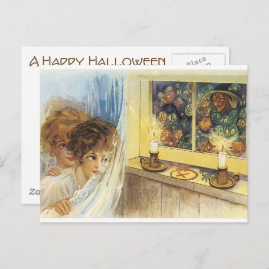 Oude gefaseerde Halloween-hosts en -oblins Briefkaart (Voorkant / Achterkant)